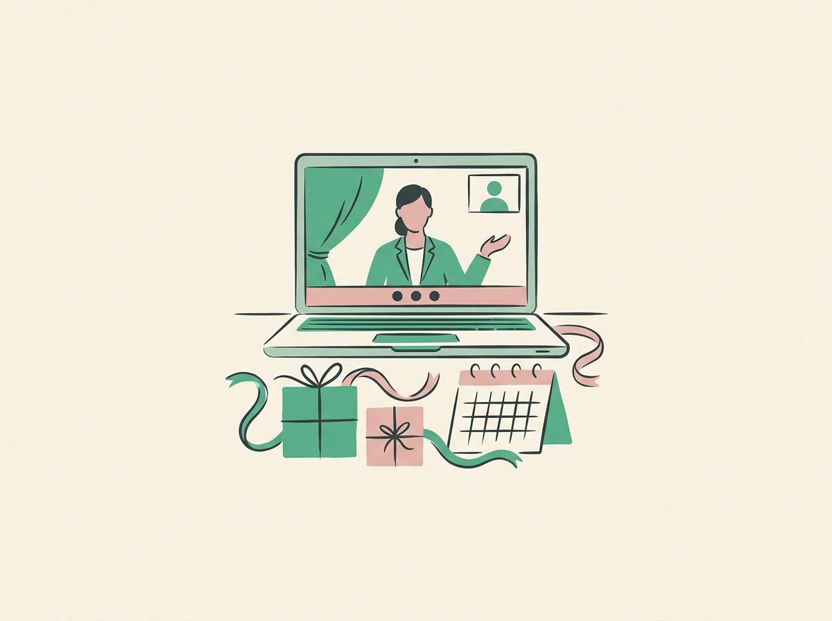an illustration of a laptop showing a video call with a coach