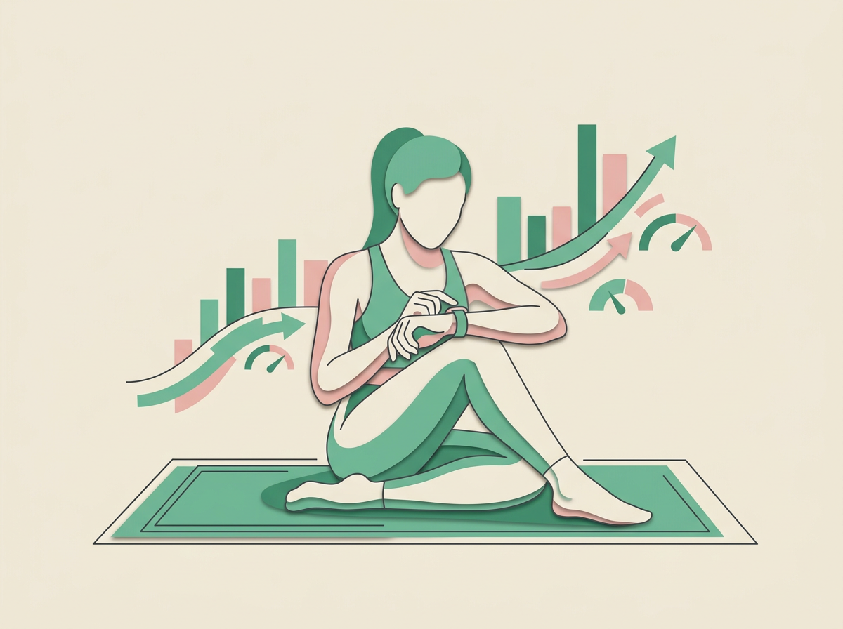 a person looking at their watch while on a yoga mat